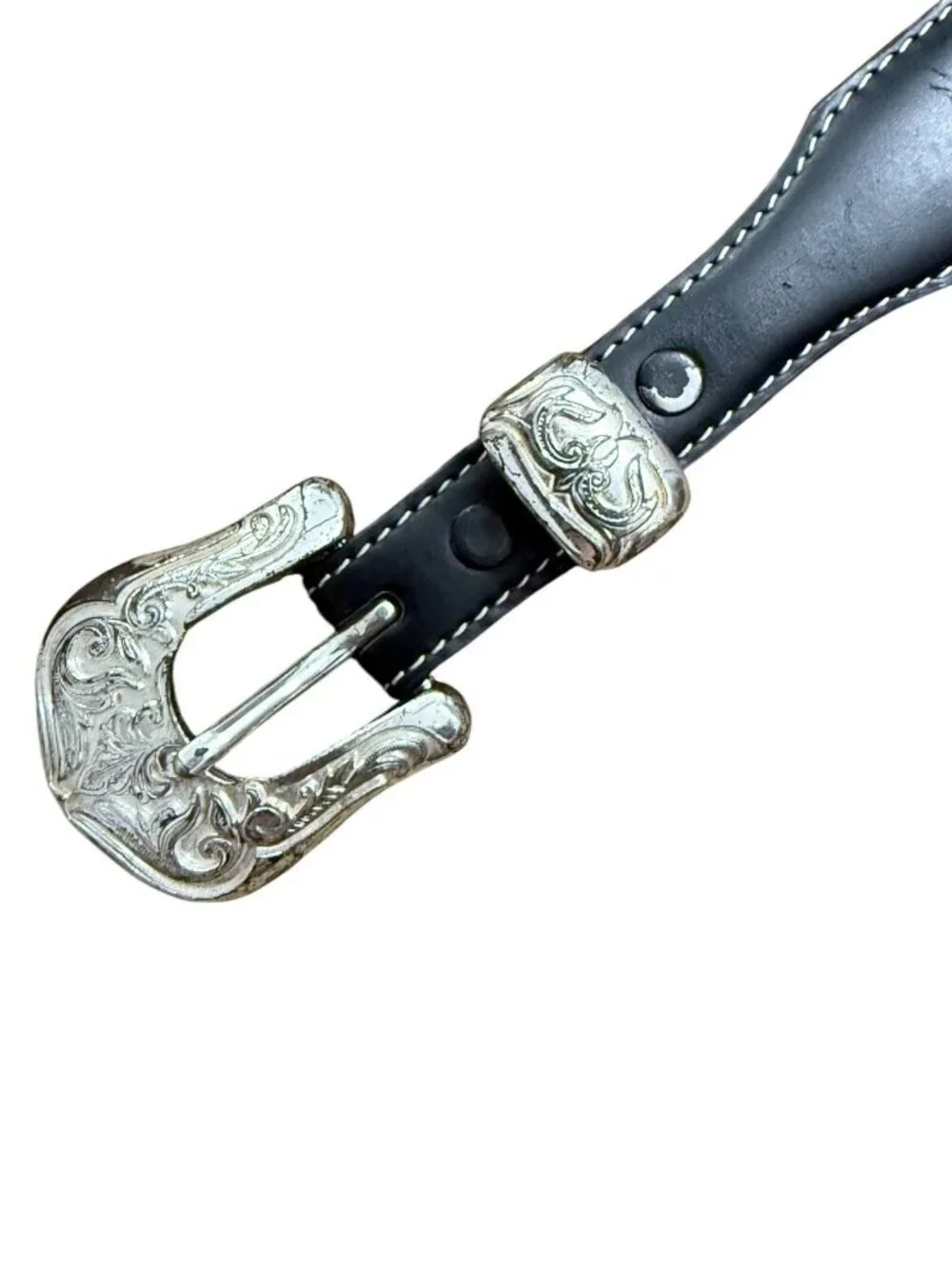 Justin Men's Western Belt Black Brown Leather Silver Toned Buckle Size 34